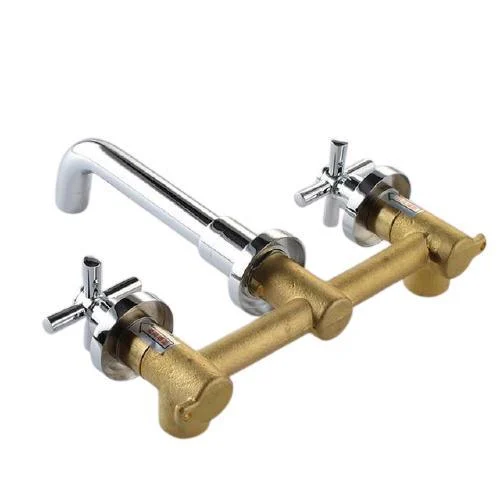 Double Cross Handle Wall Mounted Bathroom Sink Long Nose Tap -Bathlova