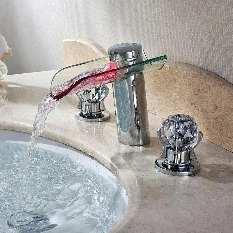 Double Crystal Handle LED Waterfall Bathtub Tap -Bathlova