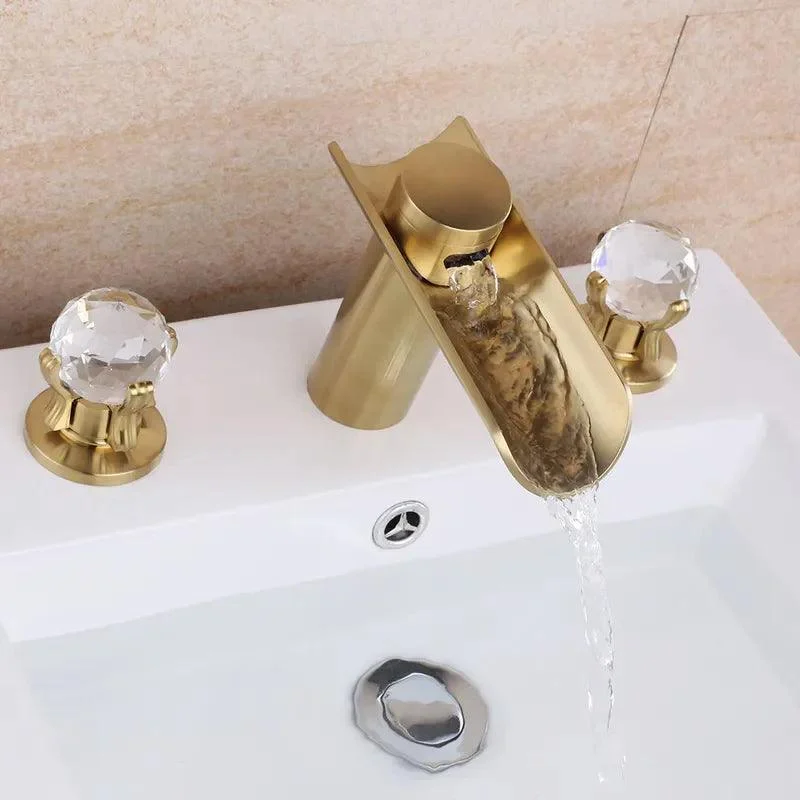 Double Crystal Handle Widespread Bathtub Tap Brushed in Gold -Bathlova