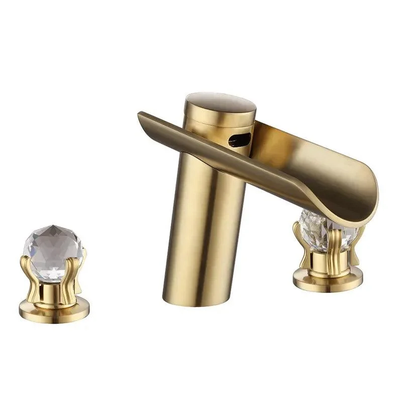 Double Crystal Handle Widespread Bathtub Tap Brushed in Gold -Bathlova