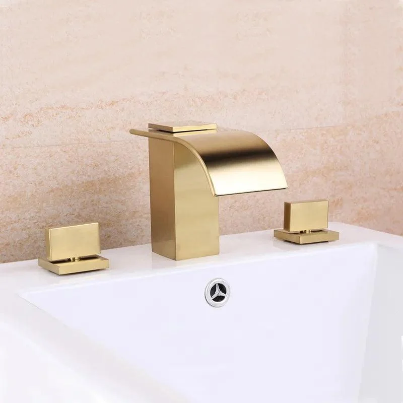 Double-Handle Brushed Gold Waterfall Bathroom Tap -Bathlova