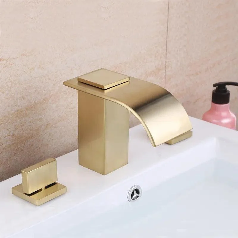 Double-Handle Brushed Gold Waterfall Bathroom Tap -Bathlova