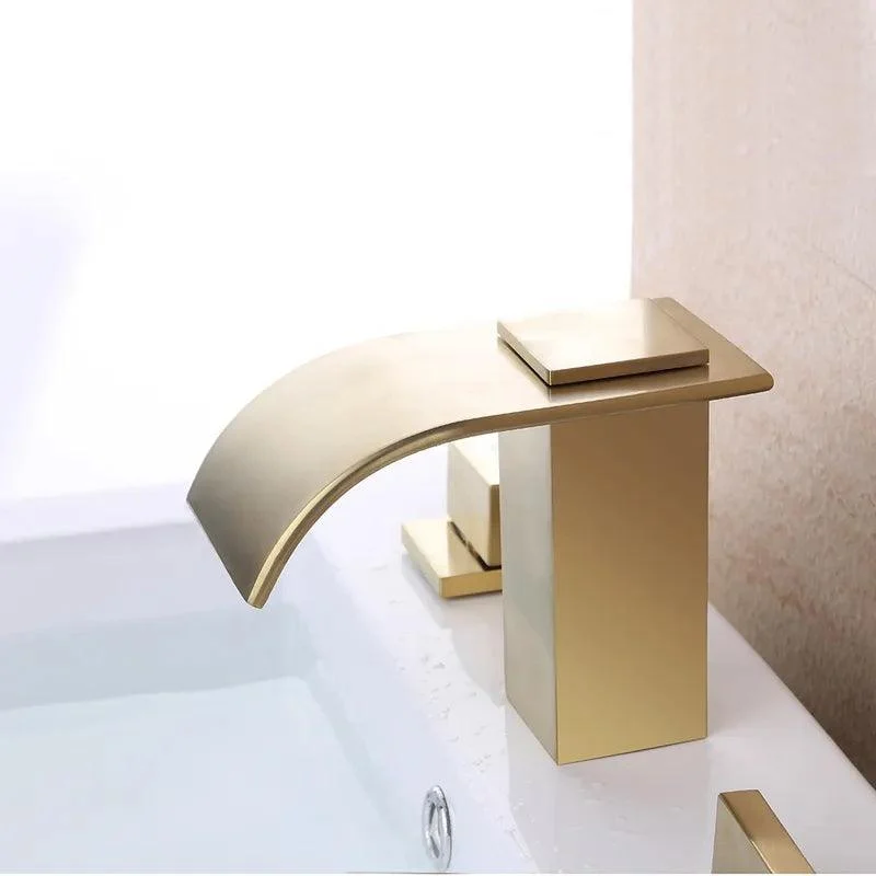 Double-Handle Brushed Gold Waterfall Bathroom Tap -Bathlova