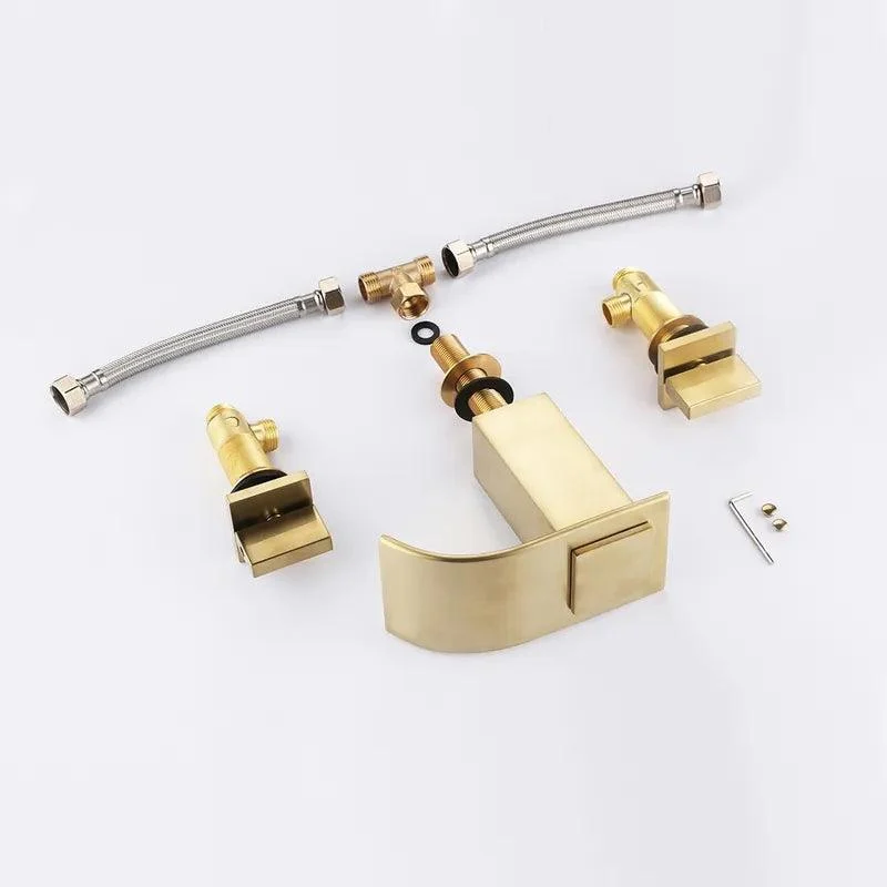 Double-Handle Brushed Gold Waterfall Bathroom Tap -Bathlova