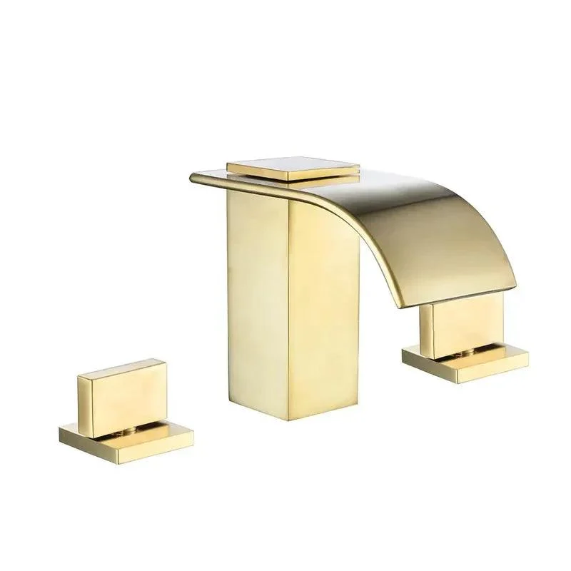 Double-Handle Brushed Gold Waterfall Bathroom Tap -Bathlova