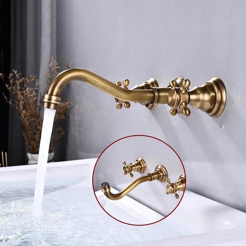 Double Handle Three Holes Bathroom Tap Antique Bronze 360 Rotation -Bathlova