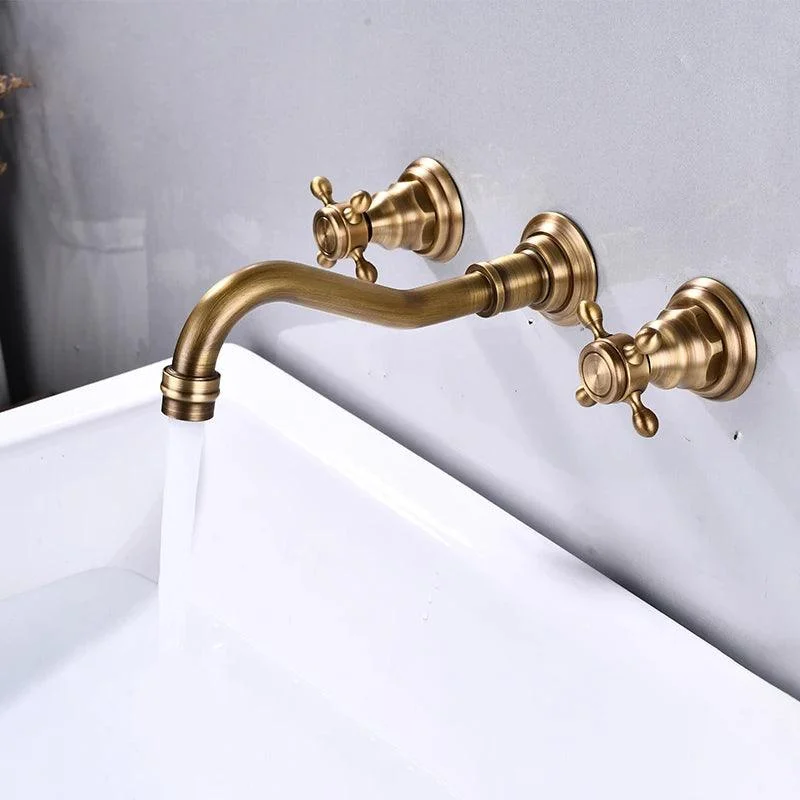 Double Handle Three Holes Bathroom Tap Antique Bronze 360 Rotation -Bathlova