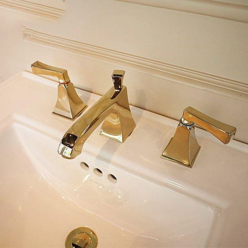 Double Handle Vanity Sink Tap Brass 3 Hole Bathroom Tap with Hot and Cold Indication -Bathlova