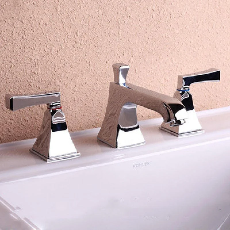 Double Handle Vanity Sink Tap Brass 3 Hole Bathroom Tap with Hot and Cold Indication -Bathlova