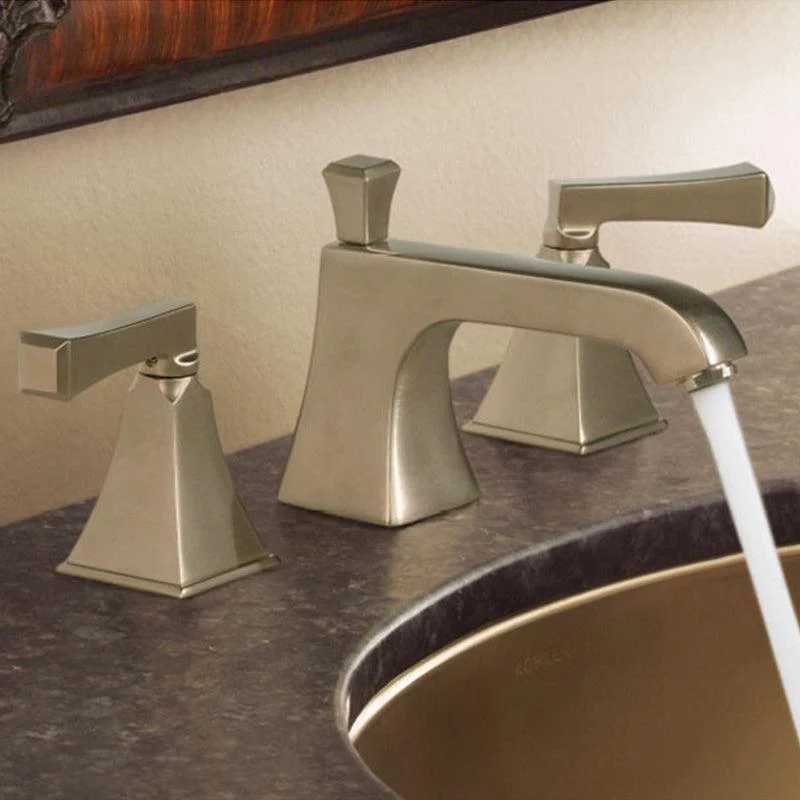 Double Handle Vanity Sink Tap Brass 3 Hole Bathroom Tap with Hot and Cold Indication -Bathlova