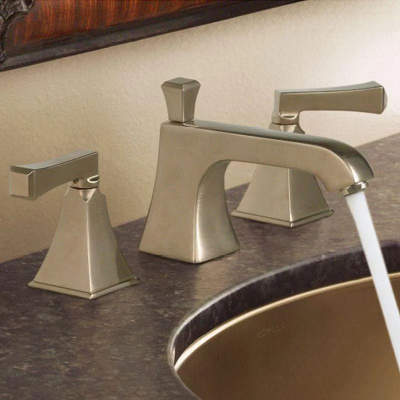 Double Handle Vanity Sink Tap Brass 3 Hole Bathroom Tap with Hot and Cold Indication -Bathlova