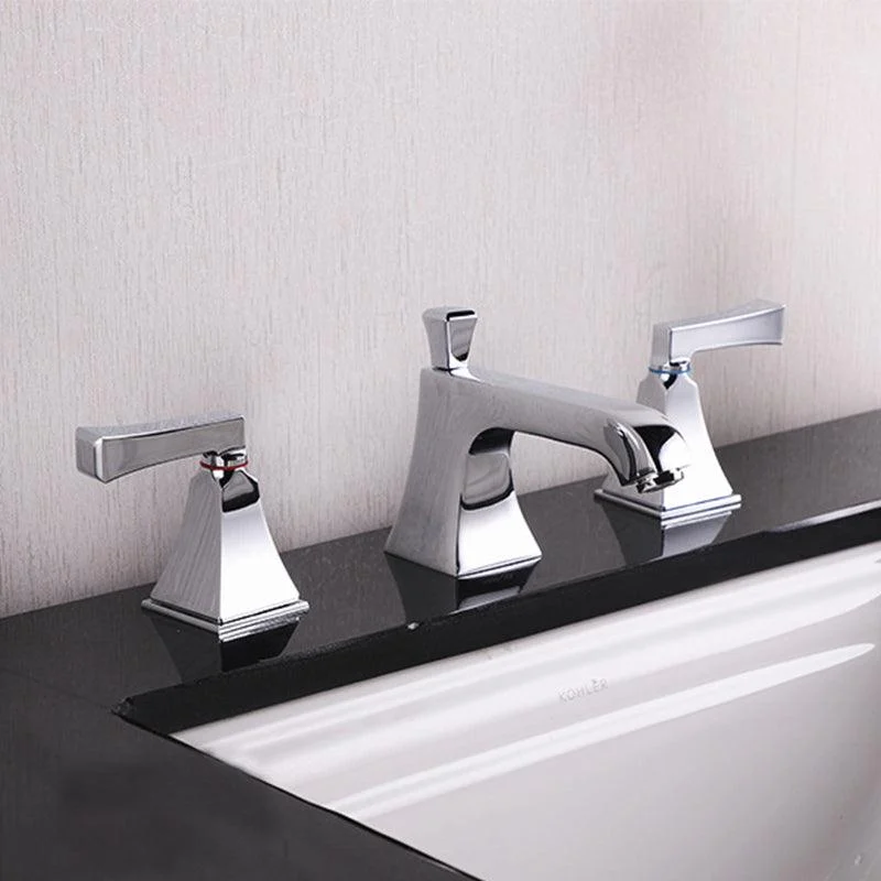 Double Handle Vanity Sink Tap Brass 3 Hole Bathroom Tap with Hot and Cold Indication -Bathlova