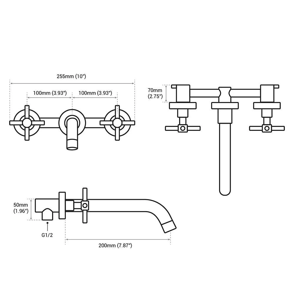 Double Handle Wall Mounted Bathroom Hot and Cold Water Tap -Bathlova