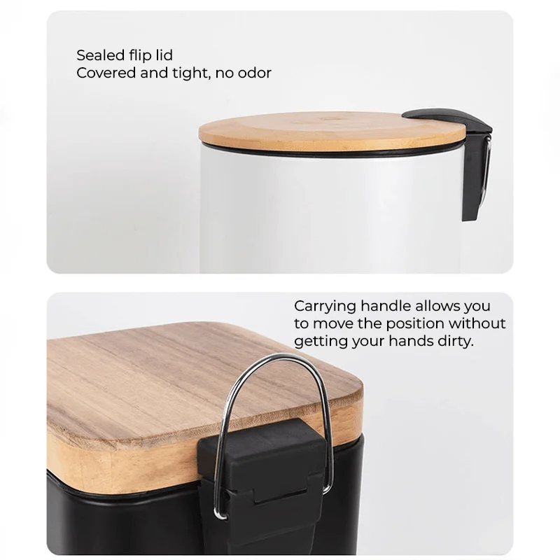 Double Layer Step Trash Can with Bamboo Lid -Bathlova