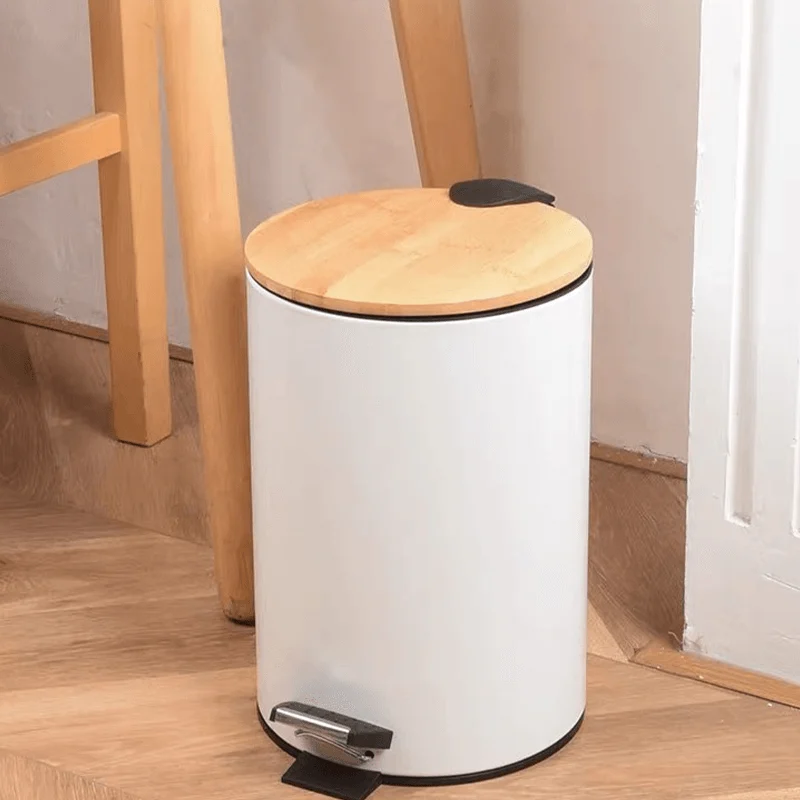 Double Layer Step Trash Can with Bamboo Lid -Bathlova