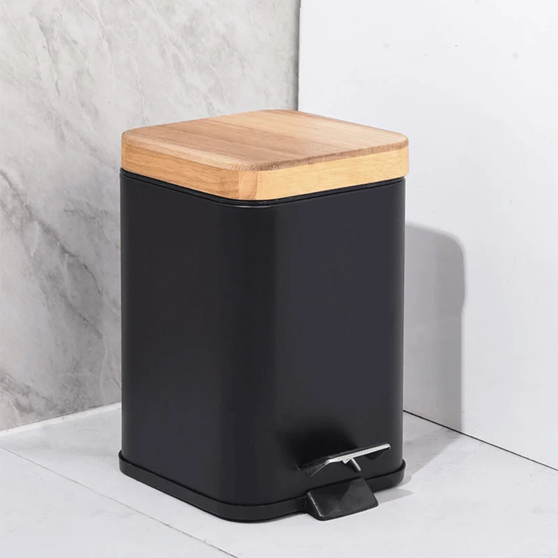 Double Layer Step Trash Can with Bamboo Lid -Bathlova