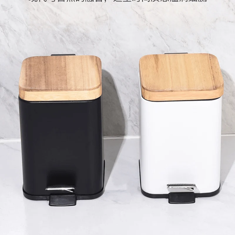 Double Layer Step Trash Can with Bamboo Lid -Bathlova