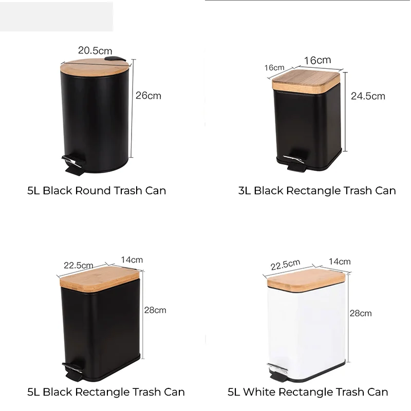 Double Layer Step Trash Can with Bamboo Lid -Bathlova