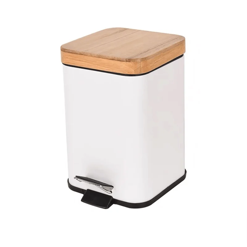 Double Layer Step Trash Can with Bamboo Lid -Bathlova