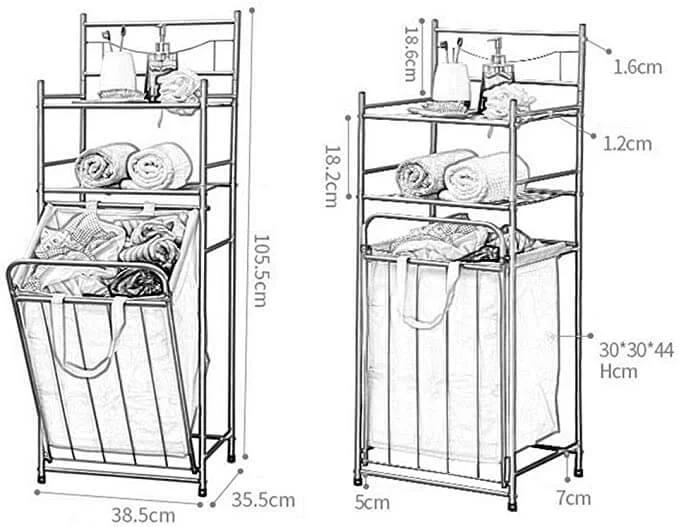 Double-Layer Storage Rack with Pull-down Laundry Hamper -Bathlova