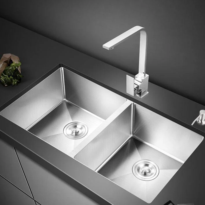 Double Sink Undermount Stainless Steel Sink with Drain Assembly for Kitchen -Bathlova