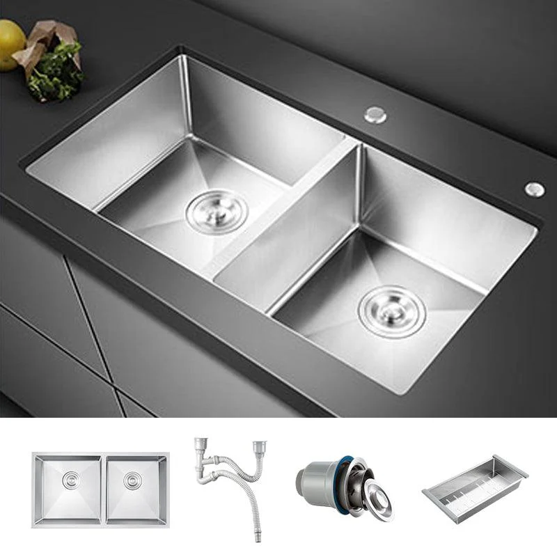 Double Sink Undermount Stainless Steel Sink with Drain Assembly for Kitchen -Bathlova