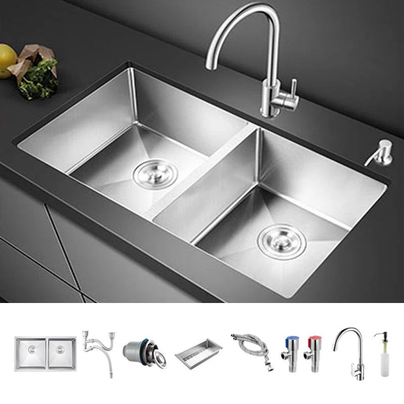 Double Sink Undermount Stainless Steel Sink with Drain Assembly for Kitchen -Bathlova