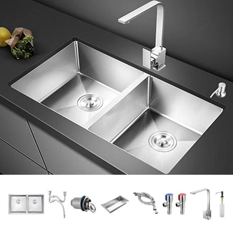 Double Sink Undermount Stainless Steel Sink with Drain Assembly for Kitchen -Bathlova