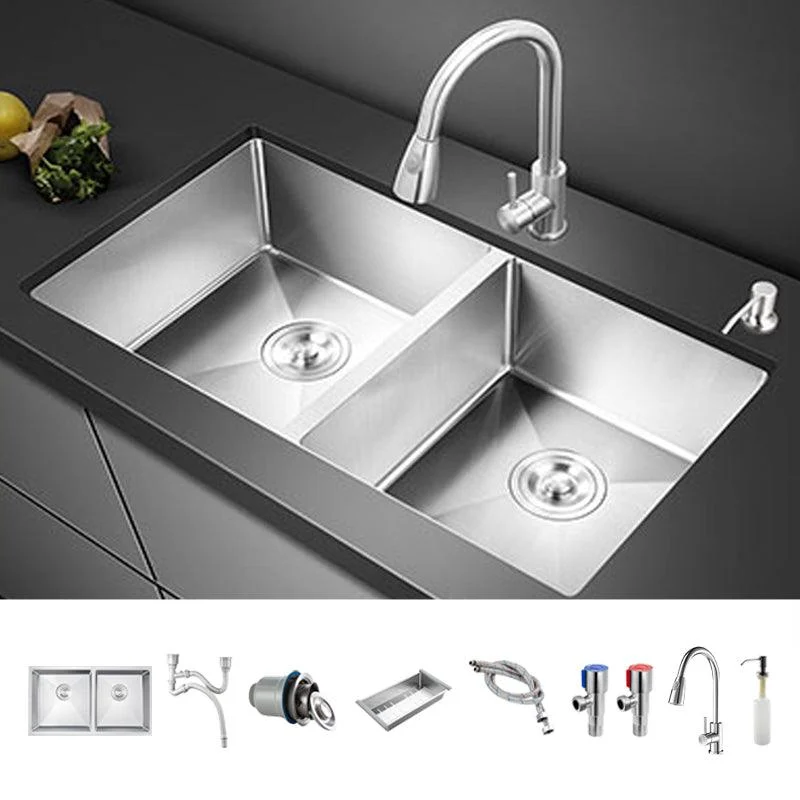 Double Sink Undermount Stainless Steel Sink with Drain Assembly for Kitchen -Bathlova