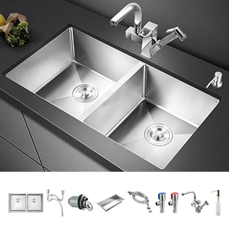 Double Sink Undermount Stainless Steel Sink with Drain Assembly for Kitchen -Bathlova