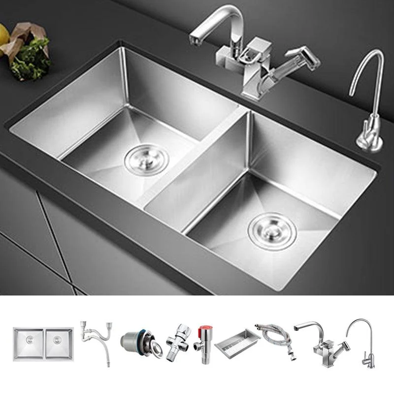 Double Sink Undermount Stainless Steel Sink with Drain Assembly for Kitchen -Bathlova