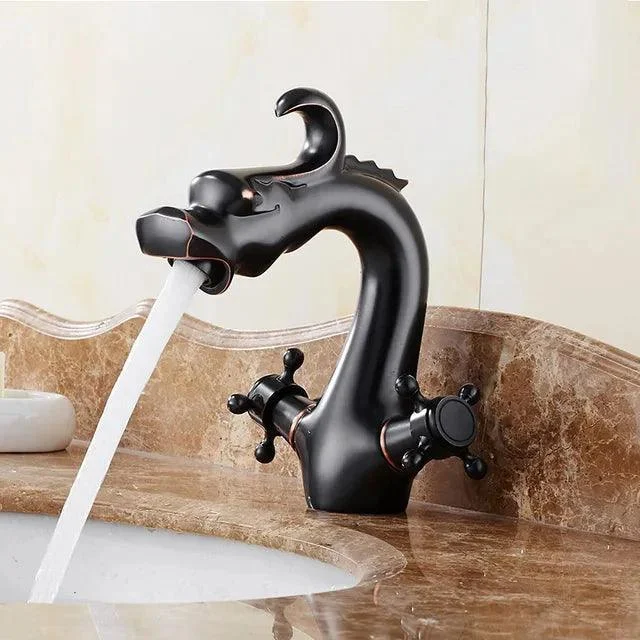 Dragon Carved Basin Tap Sink Tap Dual Handle Bathroom Mixer Tap -Bathlova