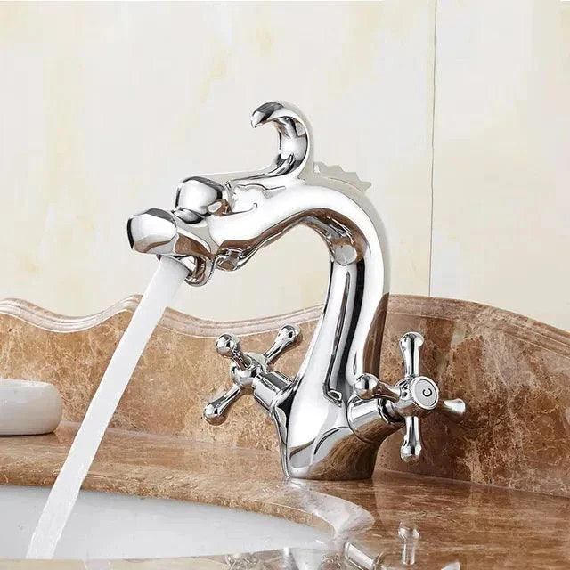 Dragon Carved Basin Tap Sink Tap Dual Handle Bathroom Mixer Tap -Bathlova