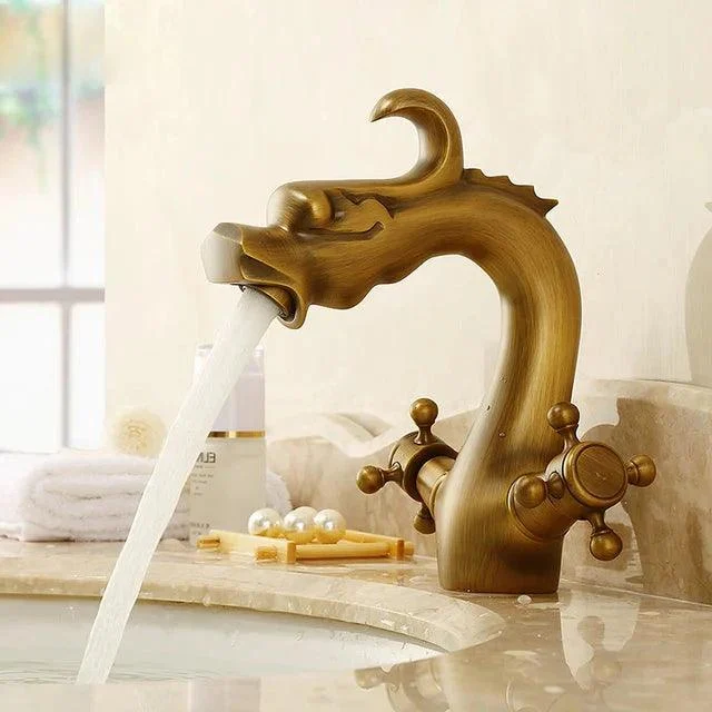 Dragon Carved Basin Tap Sink Tap Dual Handle Bathroom Mixer Tap -Bathlova