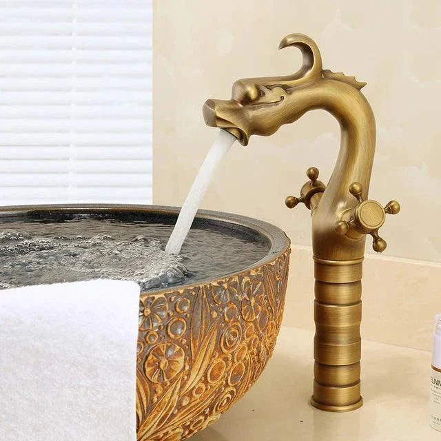 Dragon Carved Basin Tap Sink Tap Dual Handle Bathroom Mixer Tap -Bathlova