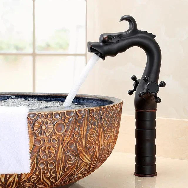 Dragon Carved Basin Tap Sink Tap Dual Handle Bathroom Mixer Tap -Bathlova