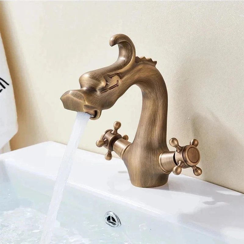 Dragon Carved Basin Tap Sink Tap Dual Handle Bathroom Mixer Tap -Bathlova