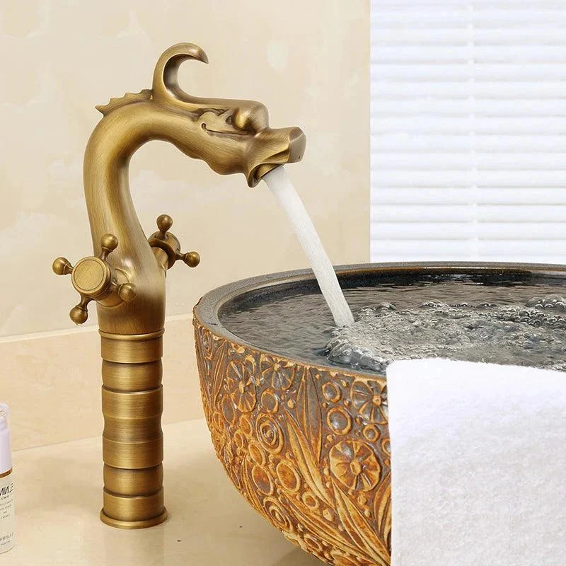 Dragon Carved Basin Tap Sink Tap Dual Handle Bathroom Mixer Tap -Bathlova