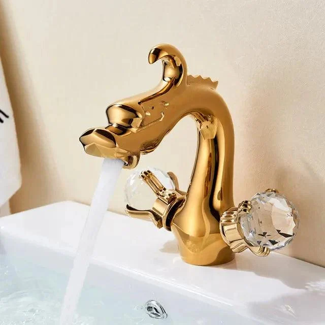 Dragon Carved Basin Tap Sink Tap Dual Handle Bathroom Mixer Tap -Bathlova