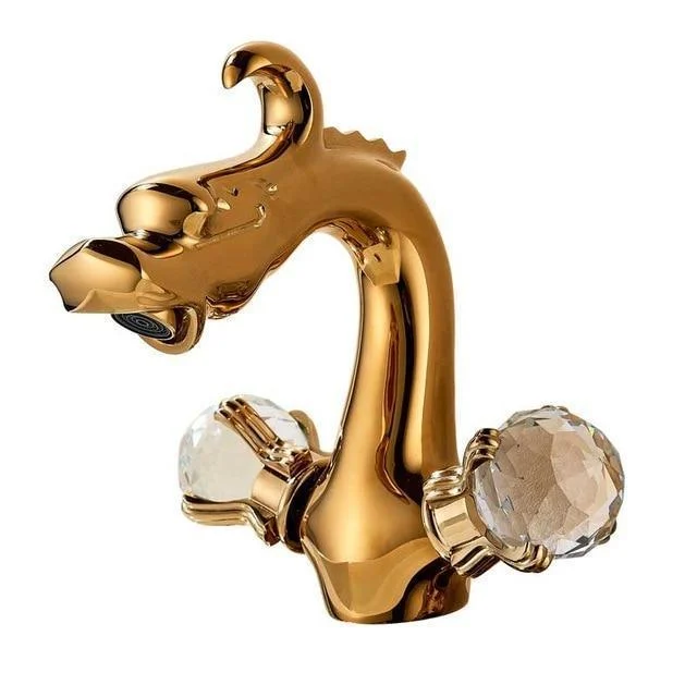 Dragon Shaped Deck Mounted Zinc Alloy Basin Tap Dual Handle -Bathlova