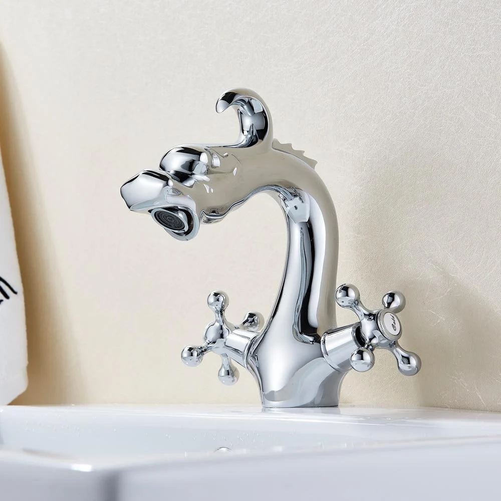 Dragon Shaped Deck Mounted Zinc Alloy Basin Tap Dual Handle -Bathlova