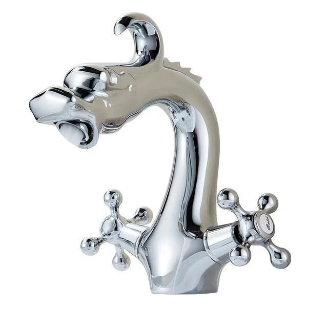 Dragon Shaped Deck Mounted Zinc Alloy Basin Tap Dual Handle -Bathlova