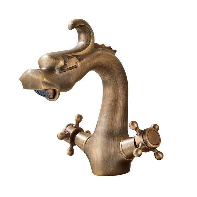 Dragon Shaped Deck Mounted Zinc Alloy Basin Tap Dual Handle -Bathlova