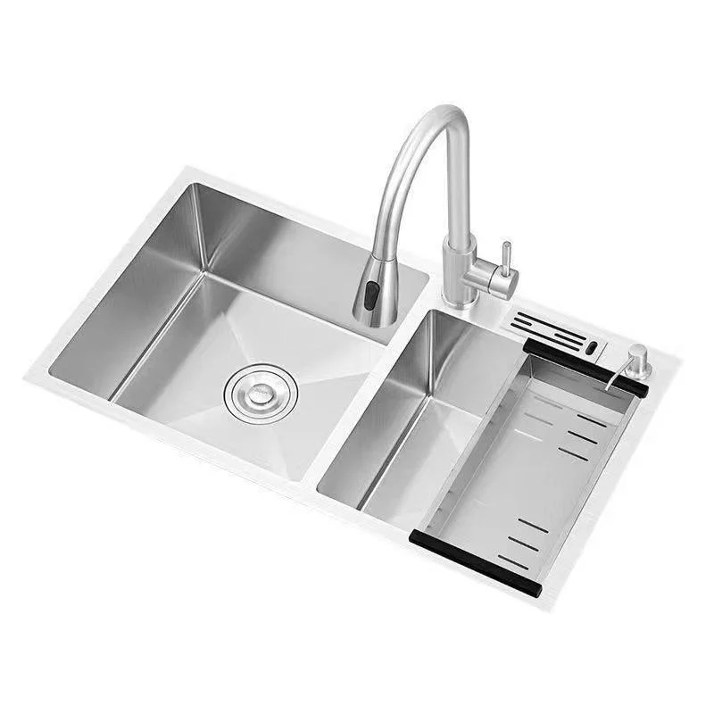 Drop-In Kitchen Sink Stainless Steel Modern Style Rectangle Kitchen Double Sink -Bathlova