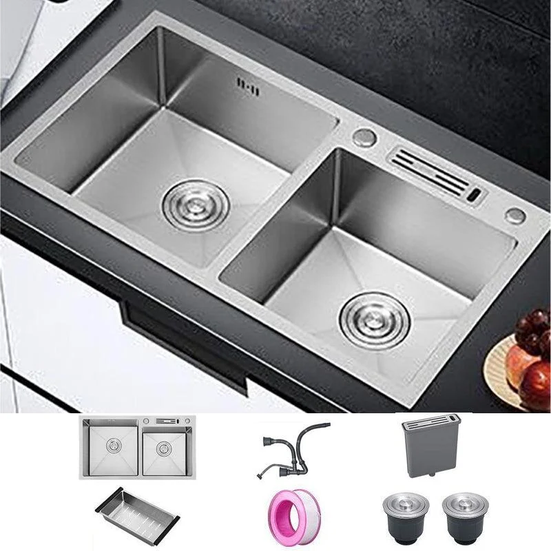 Drop-In Kitchen Sink Stainless Steel Modern Style Rectangle Kitchen Double Sink -Bathlova