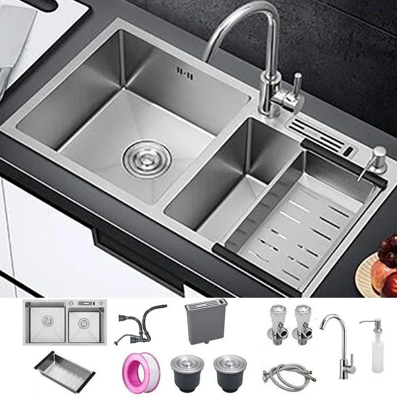 Drop-In Kitchen Sink Stainless Steel Modern Style Rectangle Kitchen Double Sink -Bathlova