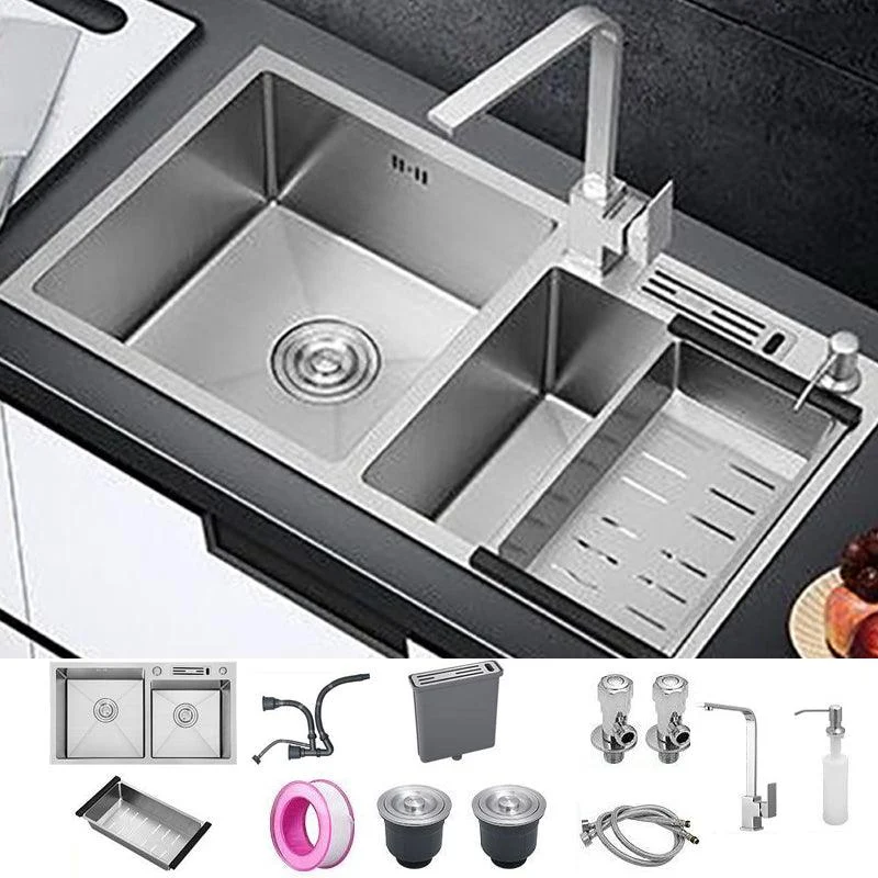 Drop-In Kitchen Sink Stainless Steel Modern Style Rectangle Kitchen Double Sink -Bathlova