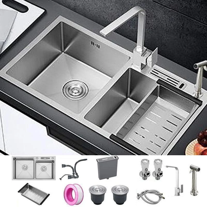 Drop-In Kitchen Sink Stainless Steel Modern Style Rectangle Kitchen Double Sink -Bathlova