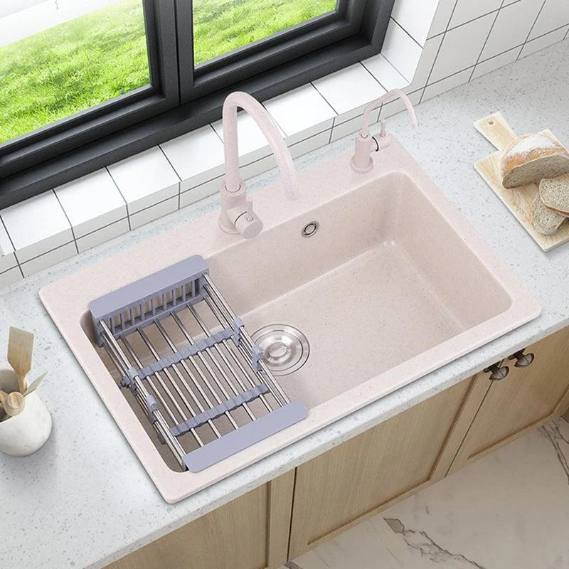 Drop-In Quartz Kitchen Sink Single Bowl Kitchen Sink in White -Bathlova