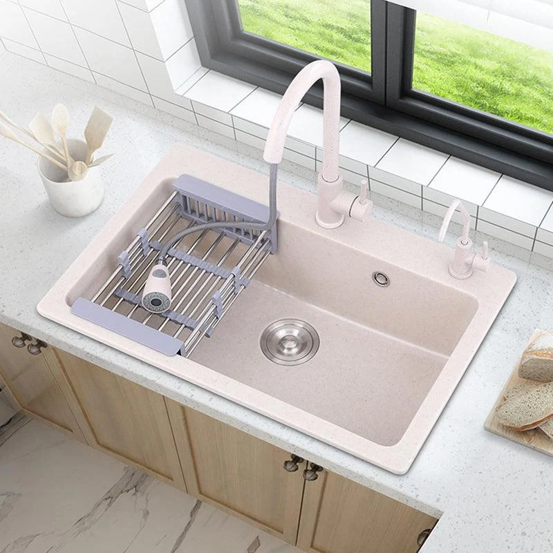 Drop-In Quartz Kitchen Sink Single Bowl Kitchen Sink in White -Bathlova